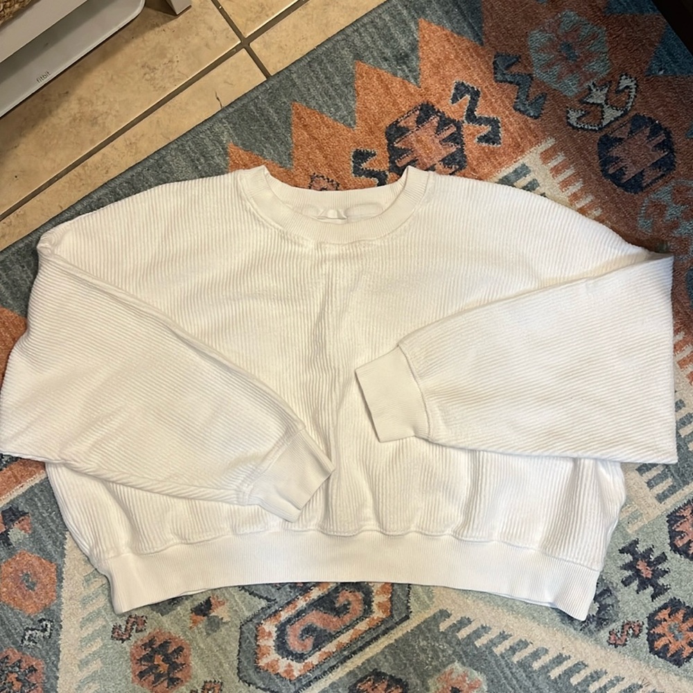 Aerie Ribbed White Crewneck Pullover